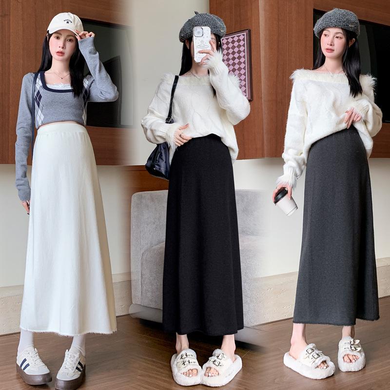 

Maternity Autumn/Winter Knitted Wool Tassel A-line Skirt - Casual, Slimming & Loose Fit XL чёрный