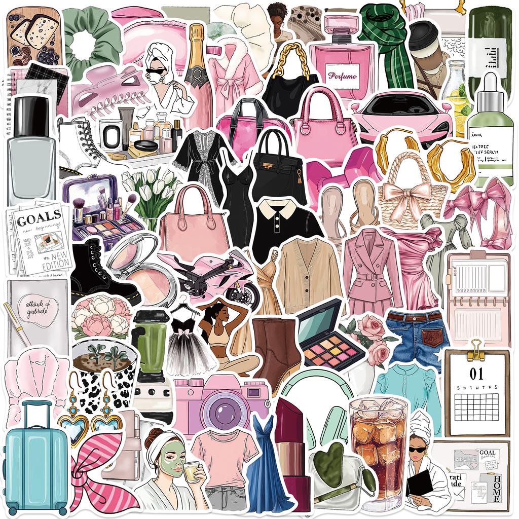 100Pcs Girl Theme Stickers Diy Decoration Notebook Water Cup Skateboarding Mobile Phone Case Kawaii Vinyl Waterproof Decals