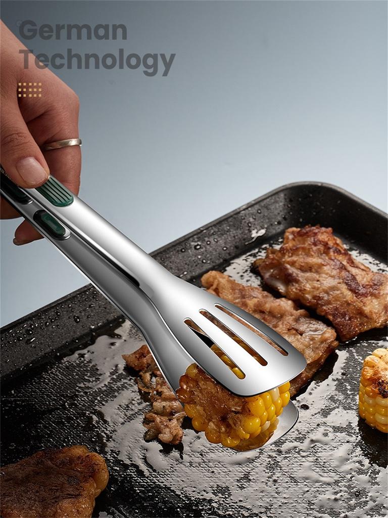 A Stainless Steel Kitchen Cooking Tongs, Anti-Scalding Silicone Food Tongs, Plate Tongs, Medium, Large, Suitable for Dishwashers