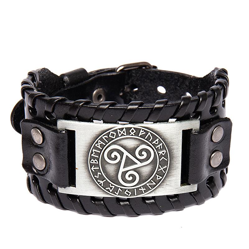 New Retro Wide Leather Nordic Rune of Odi Bracelet for Men Celtic Viking Solomon Pattern Party Gifts Accessories