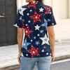 Women’s Fashion Casual Short Sleeve Polo Collar Top with Independence Day Inspired Print for Everyday Wear and Comfort