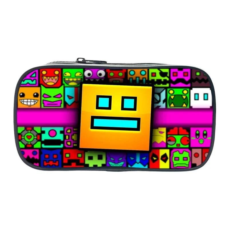 Funny Cartoon Geometry Dash Pencil Case Makeup Box High Capacity Pencil Bag Students School Supplies Stationery Bag Kids Gifts