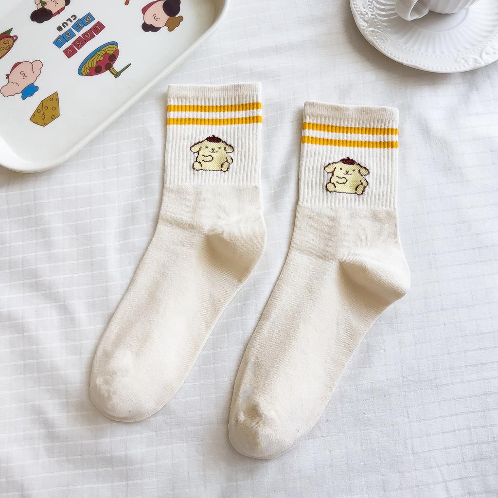 Sanrio Mymelody Cinnamoroll Pom Pom Purin Středně dlouhé ponožky Ins Prodyšné Minimální design Volnočasové Sportovní ponožky Dárky pro dívky Krásné