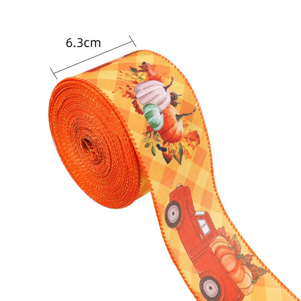 Autumn Mixeds Pumpkins Wired Ribbon Autumn Themed Wired Edge Ribbon For DIY Wreath