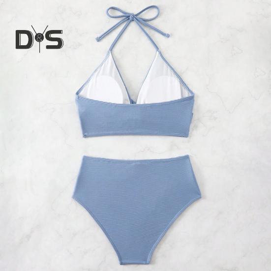 2dílná sada letních bikin, podprsenka s vyztužením a skládaným detailem, sada plavek s vysokým pasem, jednobarevné plavky