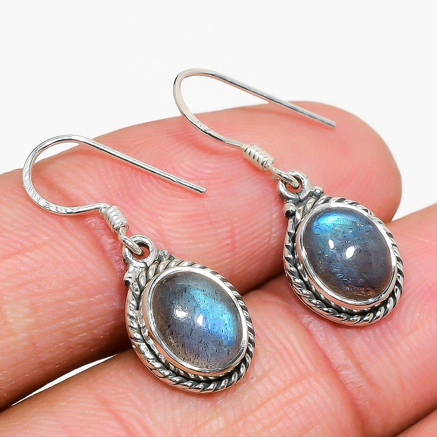 Natural Labradorite Gemstone 925 Solid Sterling Silver Gift Earring 1.25" V3E27