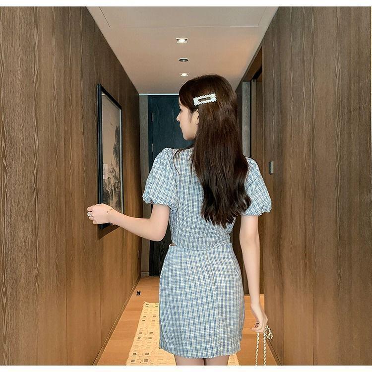 Goddess V-Neck Plaid Two-Piece: Age-Defying Summer Midi Skirt Set