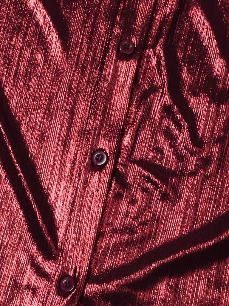 Women's Elegant Wine Red Lapel Long Sleeve Shirt