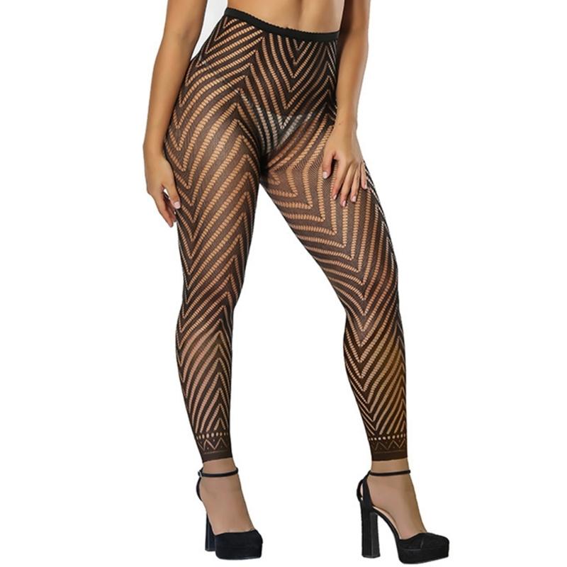 

Женские колготки-сетка до щиколотки, винтажный полосатый узор, без стопы, сетчатые леггинсы, темные альтернативные леггинсы, чулки 1 чёрный