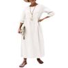 2025 New Women's Casual Solid Color Fashion Lantern Sleeve Loose Cotton and Linen Dress with Pockets in Stock