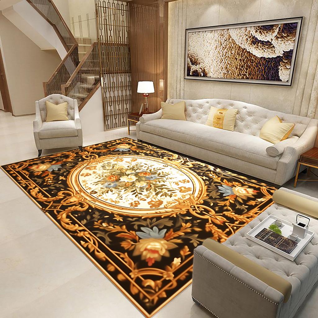Goldener Schwarzer Teppich für Wohnzimmer Luxus Große Fläche Dekoration Bodenmatte Moderne Teppiche Rutschfest Weich Waschbar Schlafzimmer Lounge Teppich