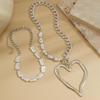 Collana con perline a forma di cuore grande, dolce e fresca, per donne, esagerata, con perle finte barocche multistrato