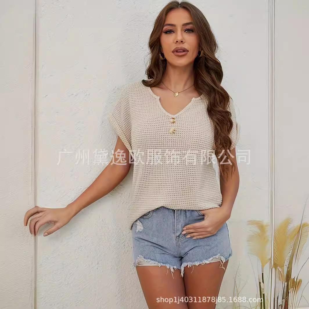 

2024 Футболка с вафельным узором, рукавами «летучая мышь» и вырезом с разрезом Large абрикосовый