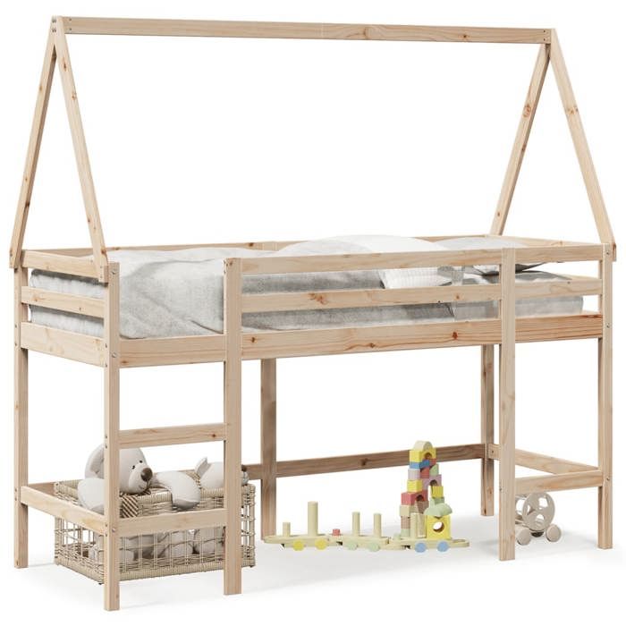 VidaXL Bunk Bed with Ladder and Roof 80x200 Cm Solid Pine Wood, Mid Sleeper, Loft Bed with Ladder, Bed 3282112
