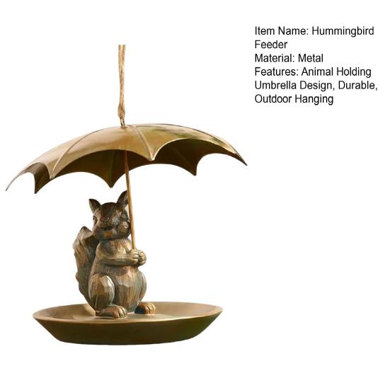 Animal Hummingbird Feeder with Umbrella Squirrel/Cat/Dog Holding Umbrella Birds Feeder Metal Hummingbird