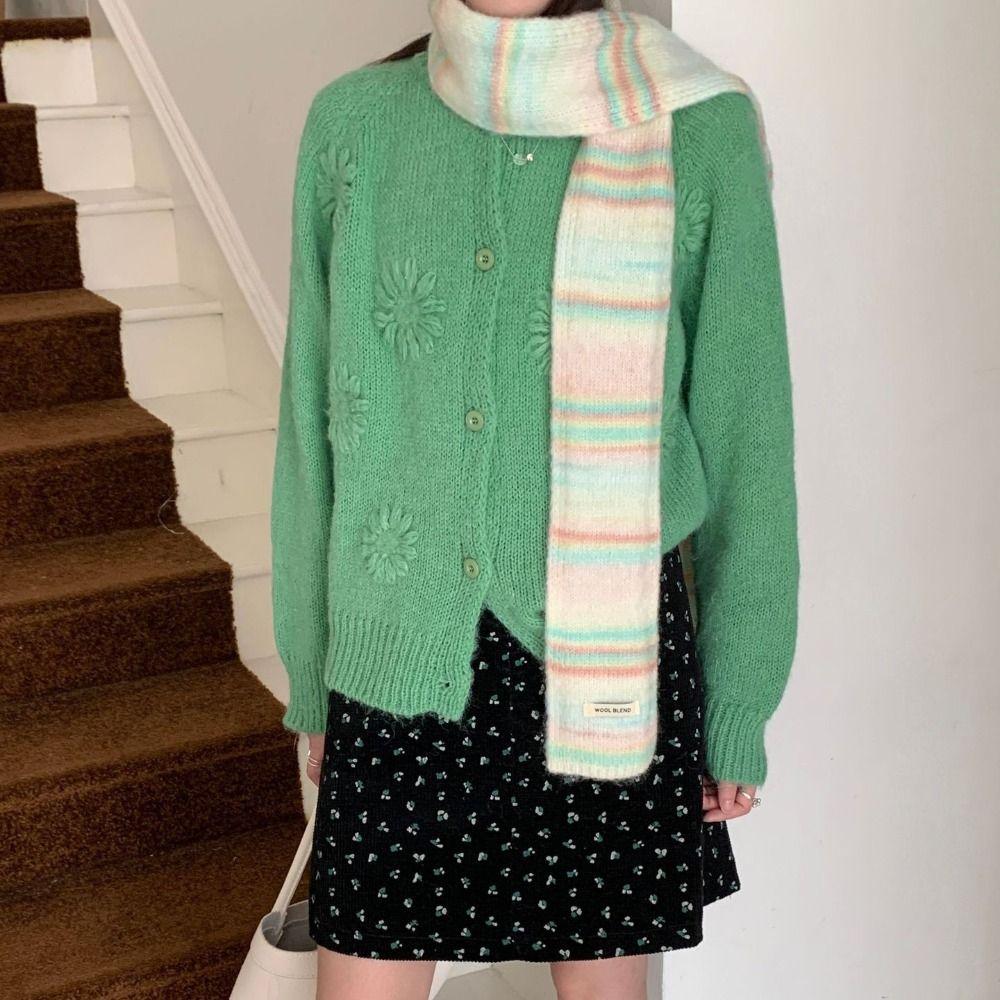 Thickened Rainbow Striped Scarf Plush Winter Shawl Fashion Cashmere Knitted Scarf Student