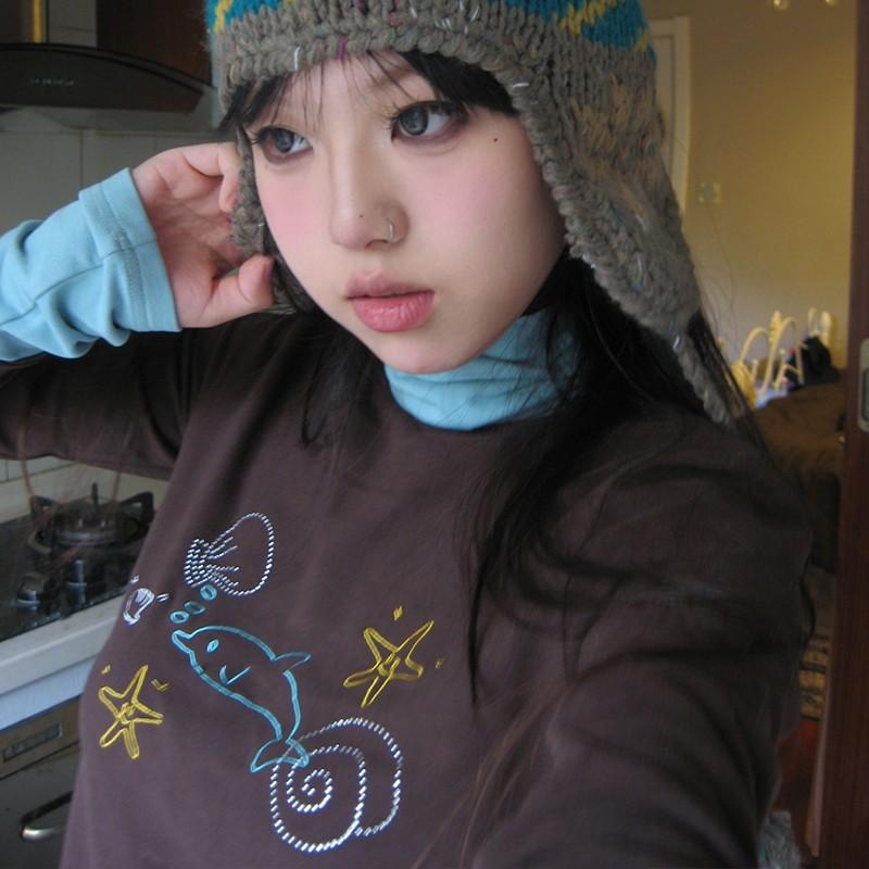 VAYLA Japanese Y2k Turtleneck T-shirt Grunge Aesthetics Patchwork Tops Vintage Diamond Print Long Sleeve Tshirt Harajuku 2000s