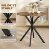 Round Dining Table for 2 People, Wood-Look Top, Steel Cross Legs, Rustic Brown