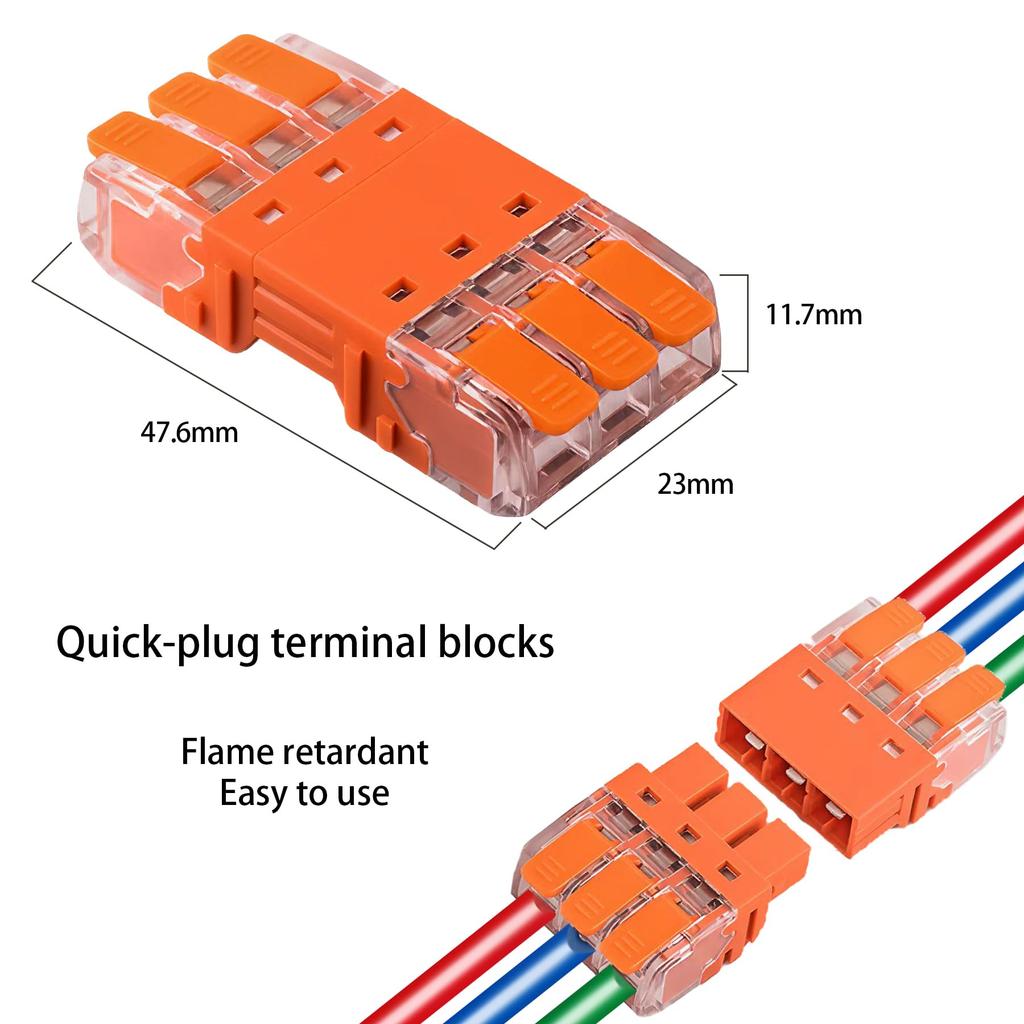 CTRICALVER 3-Way Lever Connector Set, Stackable Terminal Block, Quick Connector with Male and Female Connector, 24A, 450V, 6 Pack