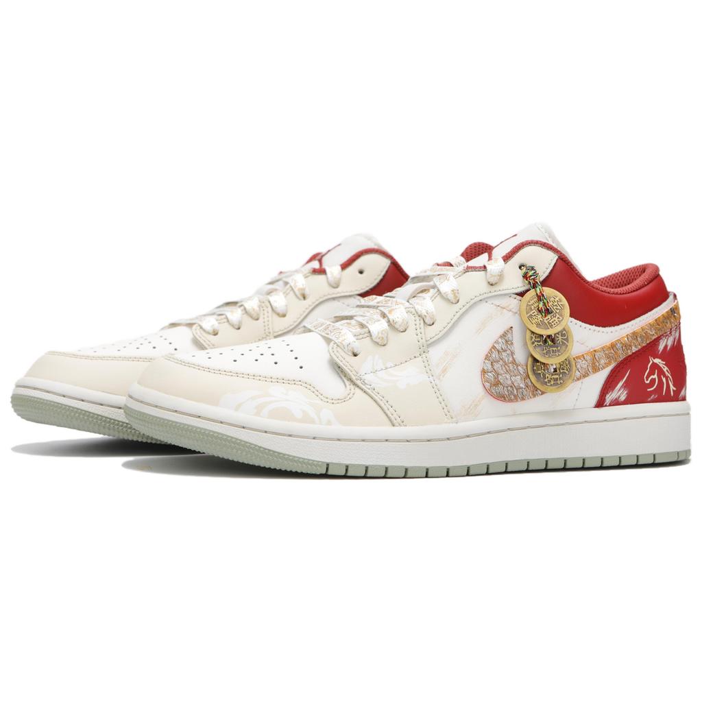Jordan Air Jordan 1 Low top Basketball Shoes Women's Beige Red 553560-133(Teamfour-)