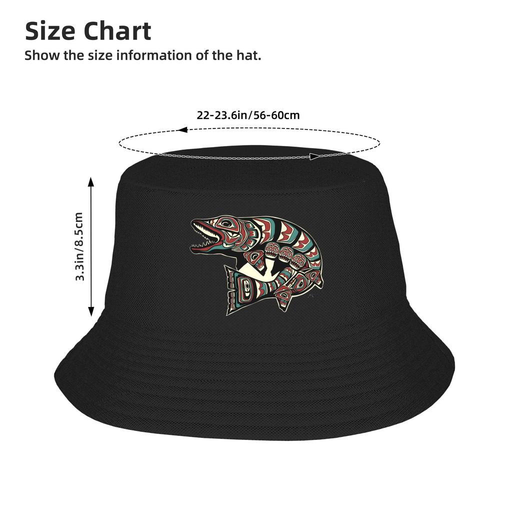 Alaskan Muskie Fish Bucket Hat For Couple  Fisherman Hats Funny Vacation Caps Foldable Outdoor Design Sun Hats