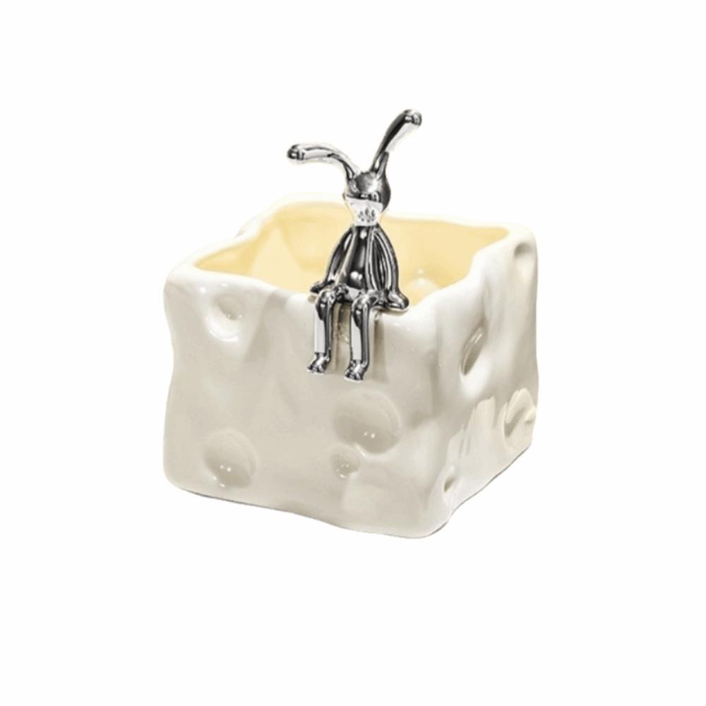

Square Toilet Storage Box Bow Makeup Holder Ornament Ceramic Storage Box Home White Rabbit