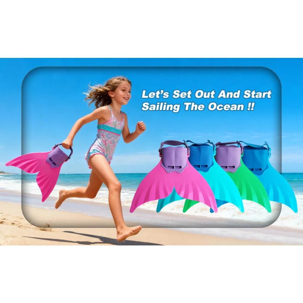 Aletas de Sirena de Silicona Ajustables para Entrenamiento de Natación y Playa, Cuerpo Suave Aleta Dura con 3 Agarre Antideslizante, Equipo de Foto Cosplay para Niño