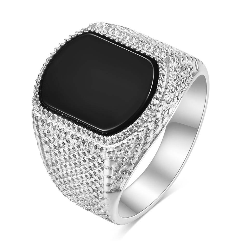 New Fashion Gold Color Chunky Punk Stainless Steel Finger Ring for Men Women Punk Vintage Oval Black Stone Ring