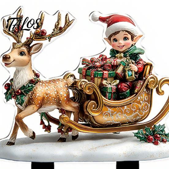 Christmas Reindeer Lawn Ornaments Elf Garden Stake, Santa Sleigh Acrylic Yard Stakes Sign, Outdoor Holiday Decoration for Pathway Winter Fairy