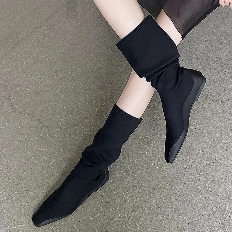 New Brand Knee High Sock Boots Casual Women Shoes Designer Flats Comfort Long Boots  Trend Fashion Winter Snow Botas Mujer