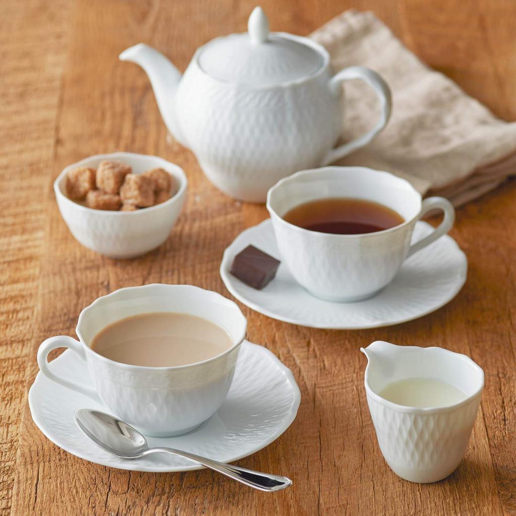 Noritake Cup Saucer Set 215cc Cher Blanc Microwave Safe Dishwasher Safe 5 Pieces Fine Porcelain & (Coffee Tea) (Premium White) F94887/1655
