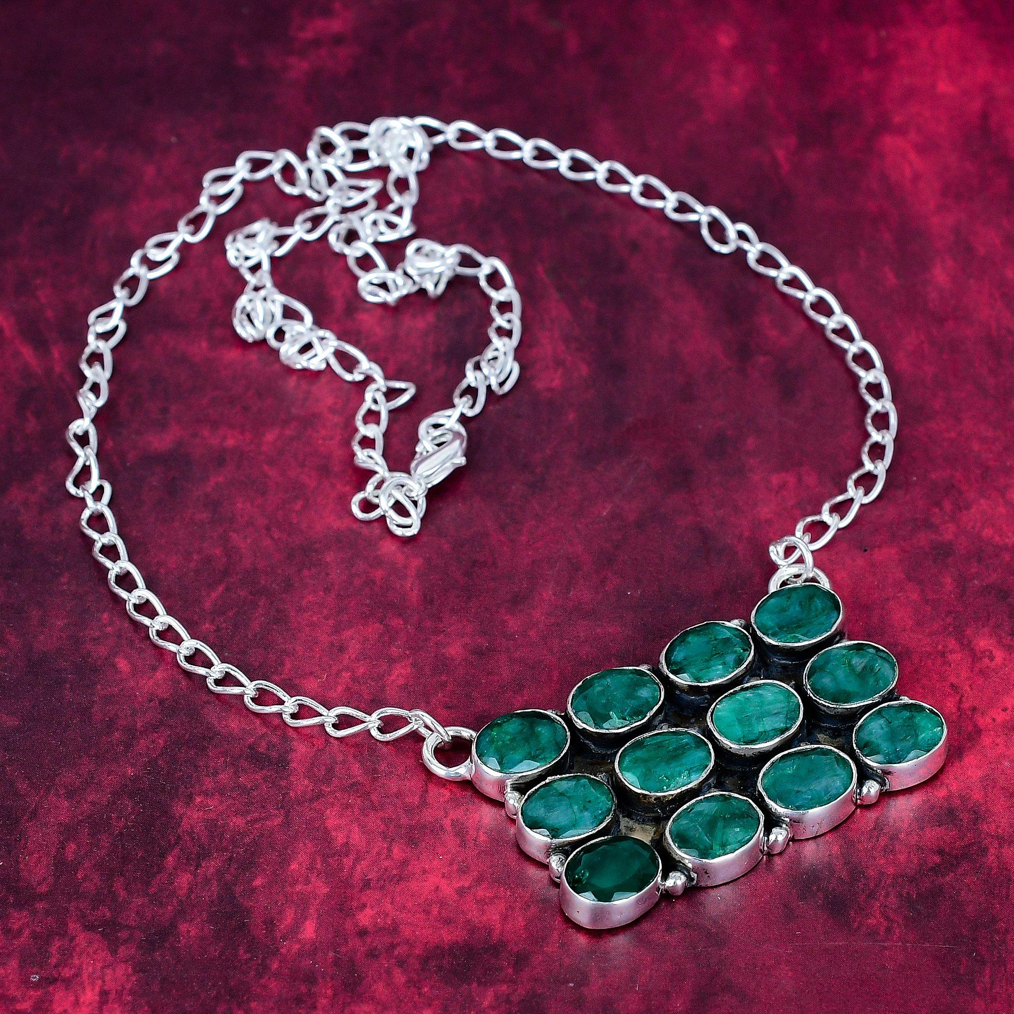 

Изумрудное ожерелье из натуральных камней ручной работы, Ожерелье из стерлингового серебра 925 пробы, Антикварные украшения, Для подарка на помолвку зелёный