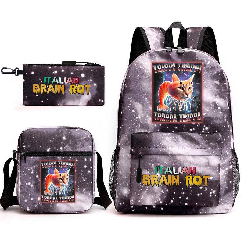 School Bag Tongtongsahur Cartoon Abstract Shanhaijing Primary School Students and Teenagers Backpack Three-piece Set L