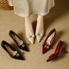 Thin heels high heels 2026 spring patent leather bow pointed red wedding shoes shallow single shoes