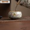 90ml Ru Kiln Interlock Branch Lotus Decoration Teacup Zen Tea Bowl Mug Tea-tasting Smelling Cup Jianzhan Master Cups Collection