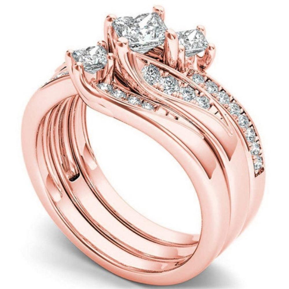 18 Karat Vergoldete Zirkonia Ringe für Damen 3-teiliges Set Verlobung Ehering Stapelbare Ringe