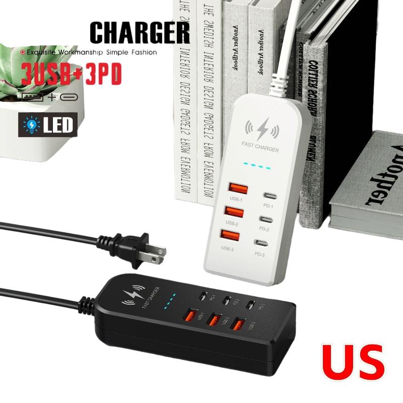 Efficient 6 In 1 USB Type C PD Charger with Fast Charging EU US Plug Wall Mount Design