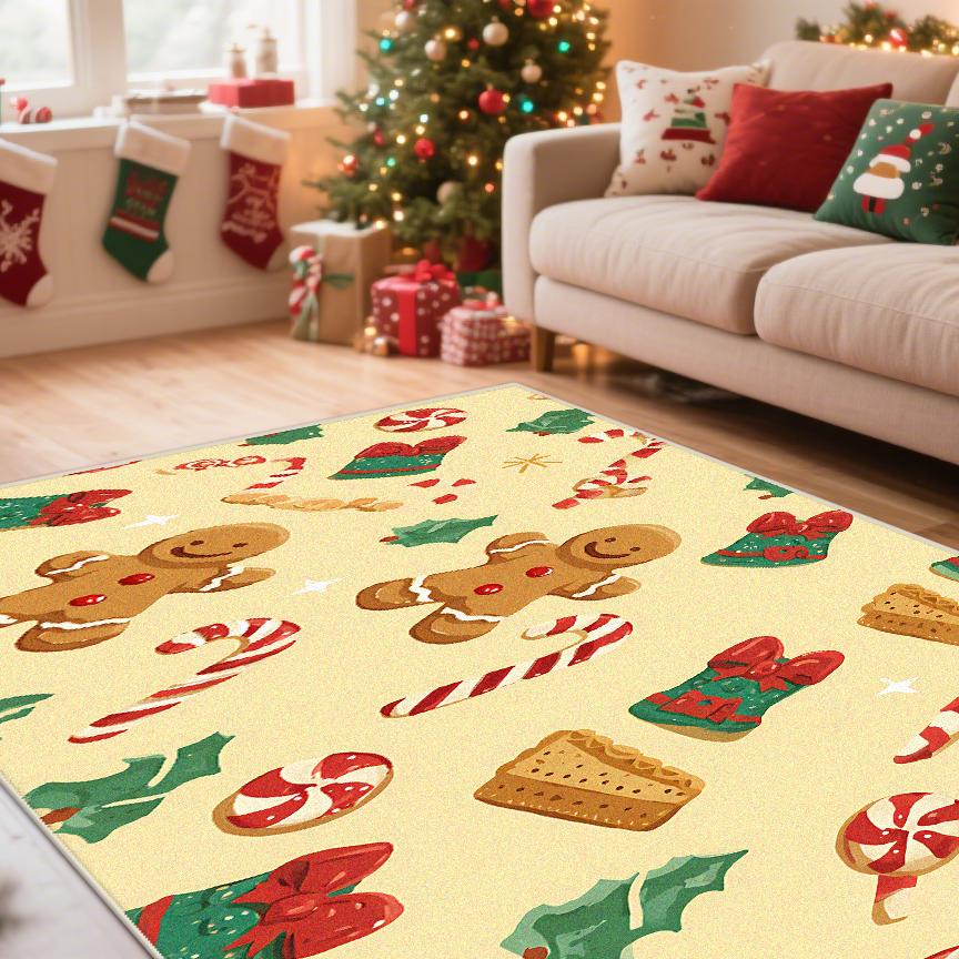 Christmas Tree Gift Carpet Living Room Decoration Yellow Snowman Lounge Rugs Soft Anti-slip Bedroom Bedside Mat Easy Cleaning
