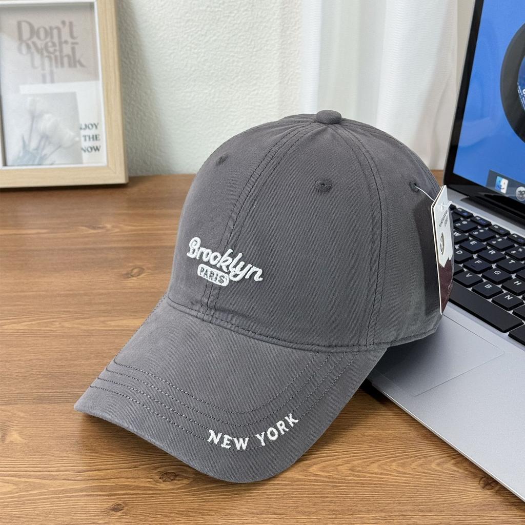 Fashion Hat American retro big head circumference letter embroidered baseball cap women's washed cap showing face small wide brim soft top hat