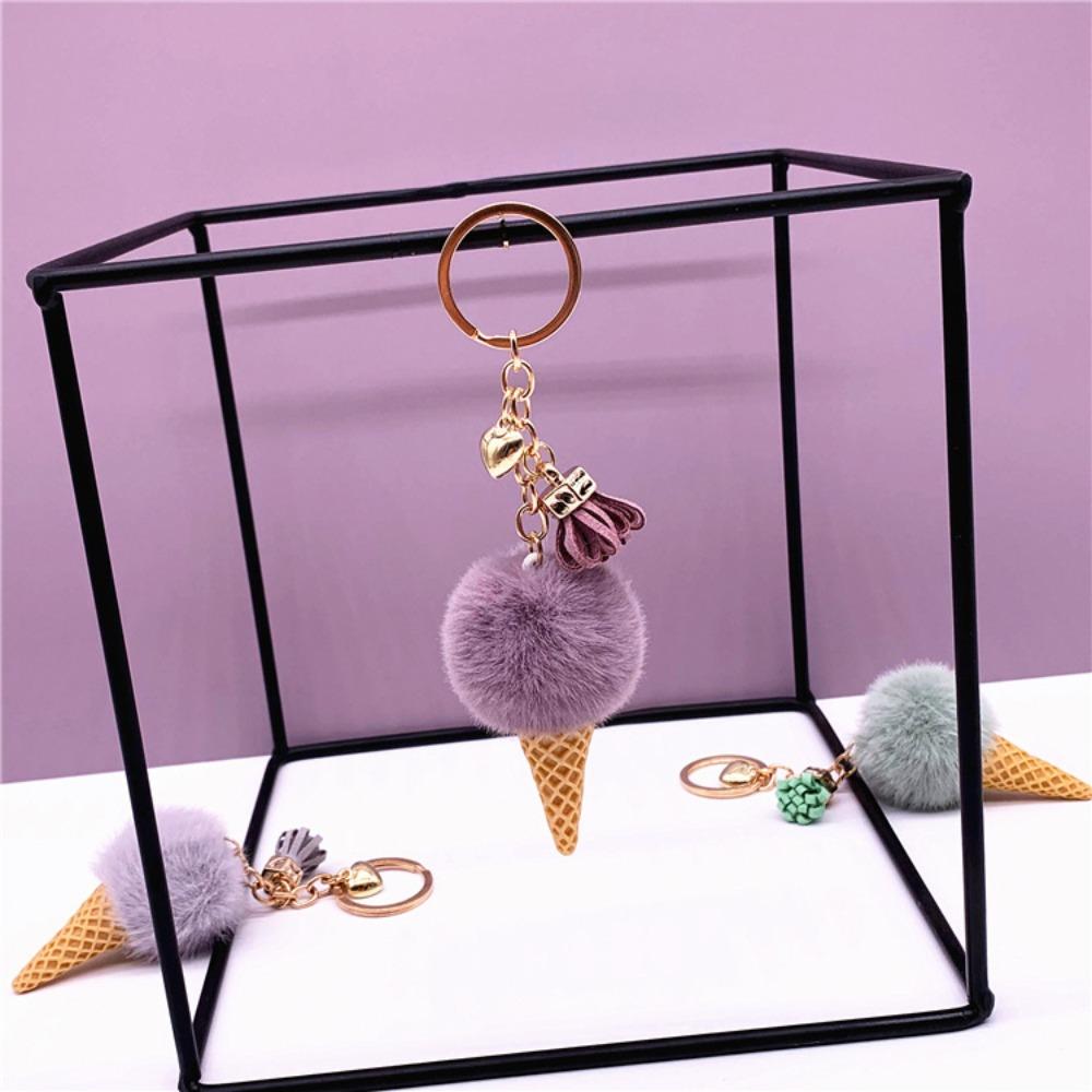 Ice Cream Keychain Cute Bag Cartoon Plush Pendant Cone Car Key Chain Ring Hairball Creative Gift