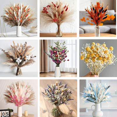 Natural Dried Flower Bouquet,Pampas Grass,Cotton Stems,Bunny Tails,Eucalyptus, Lavender,Rustic Boho Decor for Home, Wedding