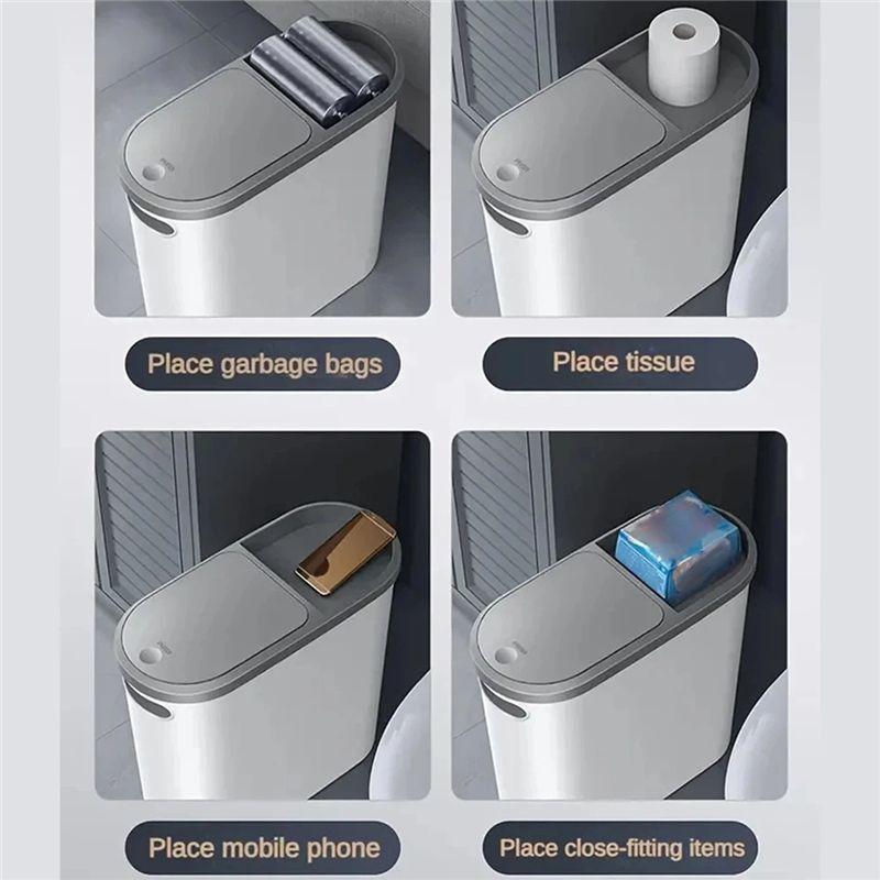 Guter-Schlanker Kunststoff-Mülleimer mit Deckel Platzsparender Behälter für Küche Wohnzimmer, Druckdeckel Große Kapazität Stilvoller Abfallkorb