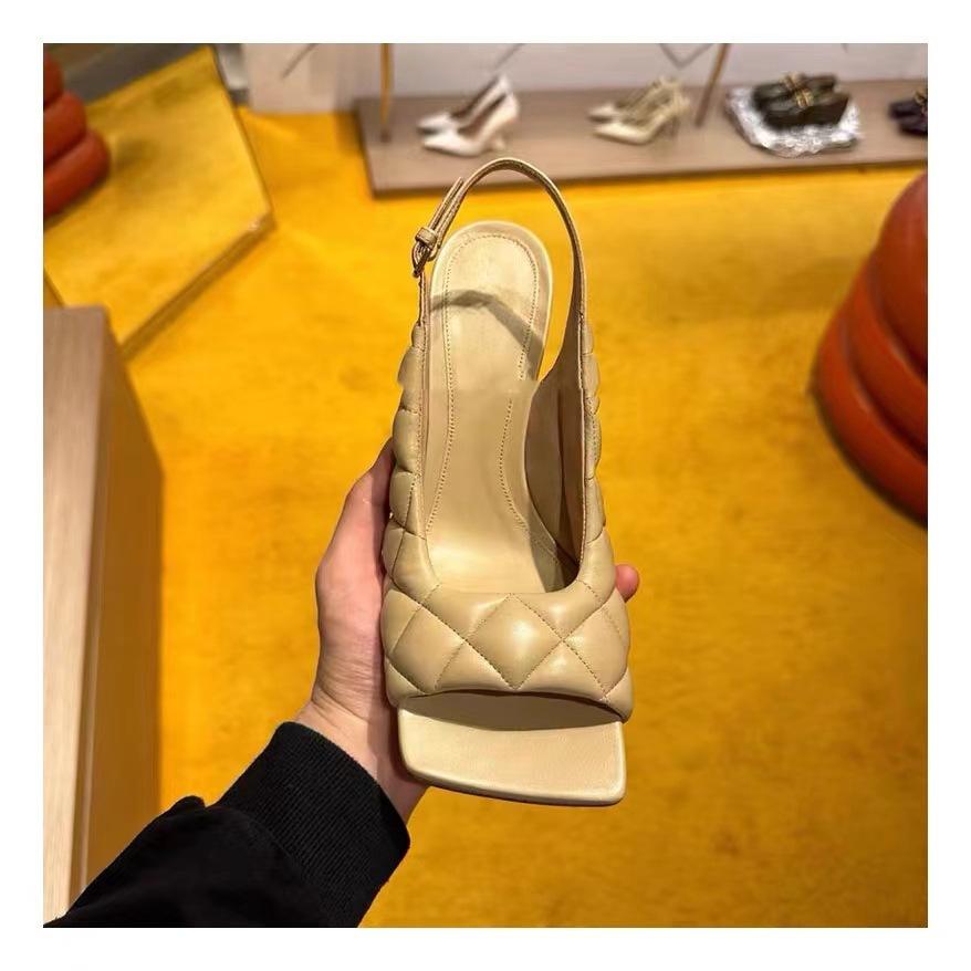 

Fashion 2025 Summer New Square Head Open Toe Line With Niche Design Sense Of Stiletto Sandals High Heels Women 34 абрикосовый