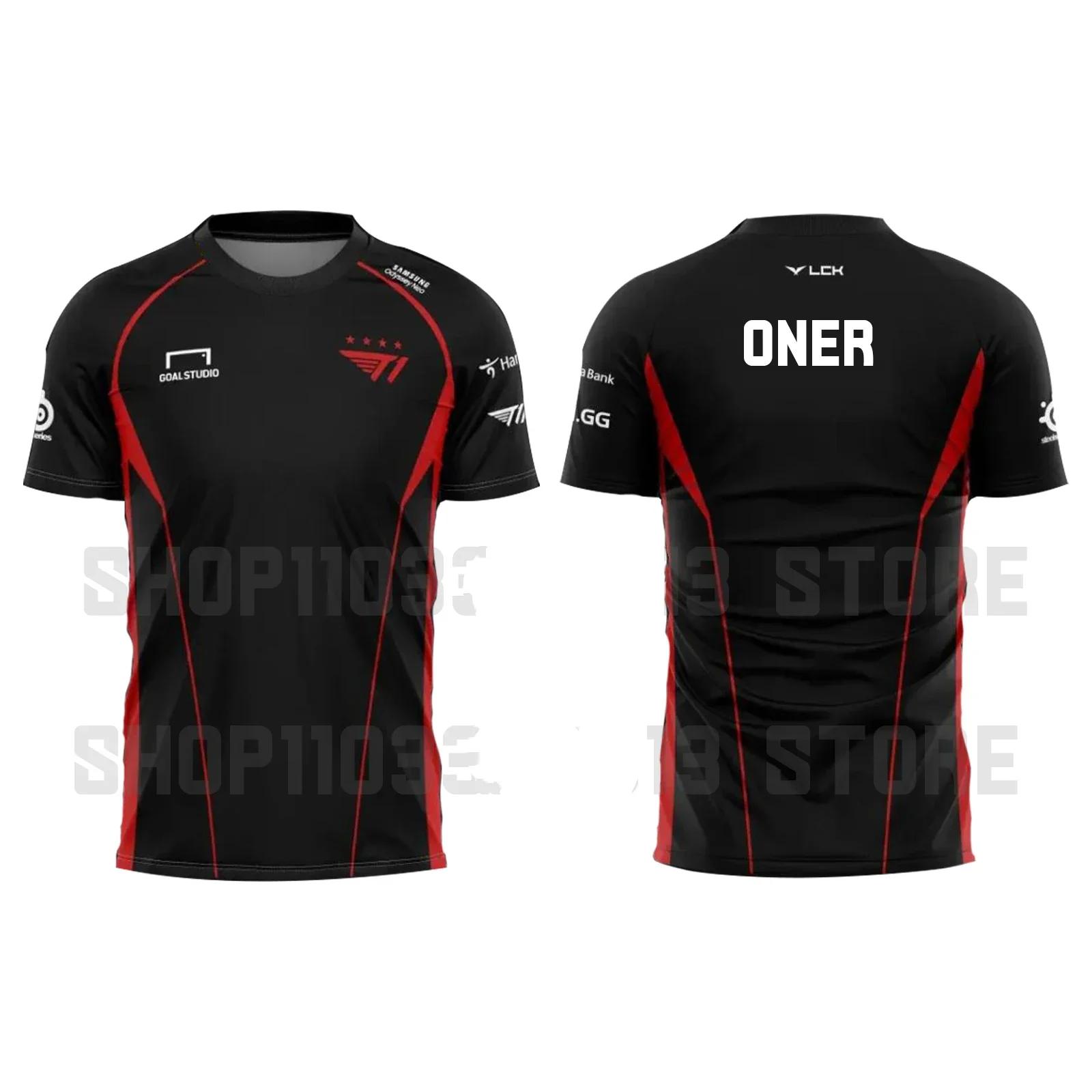 Baibao QIQI Faker T1 Team 3D Geprint T-shirt, LOL Sportkampioen Team Uniform, Ademend, S zwart