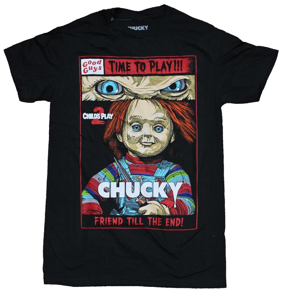 Childs Play 2 New Adult T-Shirt Chucky Good Guys Time To Play Comic Image