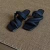 High-end Square Head Kinked Sandals, Summer Wear Low-heeled Soft-bottomed Pleated Design Lazy Slippers