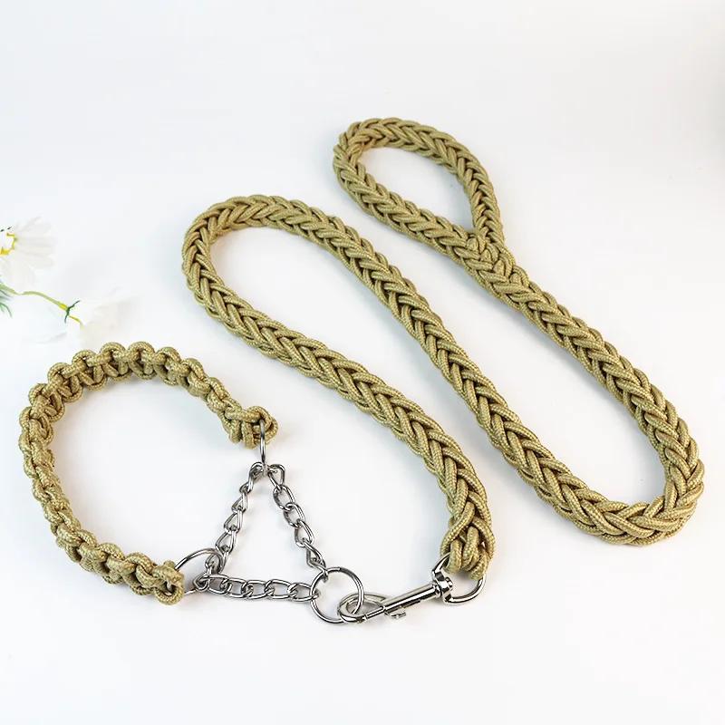 130cm Super Strong Coarse Nylon Dog Leash Army Green Canvas Double Row Adjustable Dogs Collars For Medium Large Dogs Leashes Set