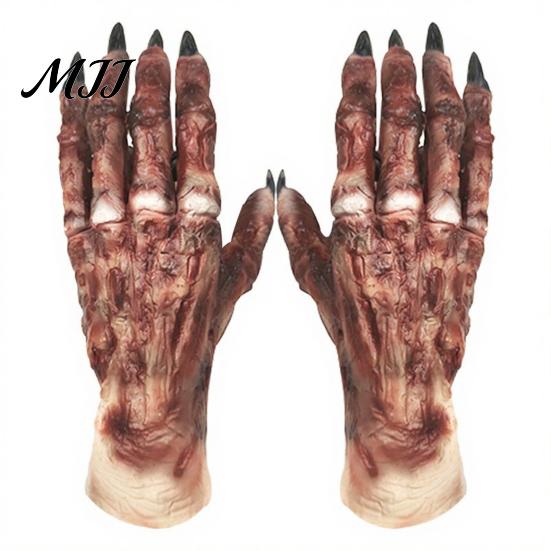 Full Finger Latex Costume Hands 1 Pair Halloween Gloves for Adults Kids, Horror Zombie Accessories Gloves, Scary Ghost Hand Cosplay Accessory