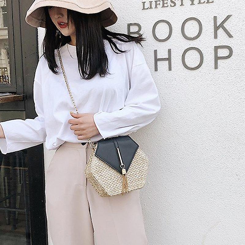 Women Summer Straw PU Leather Rattan Bag Woven Beach Bohemia Shoulder Bag