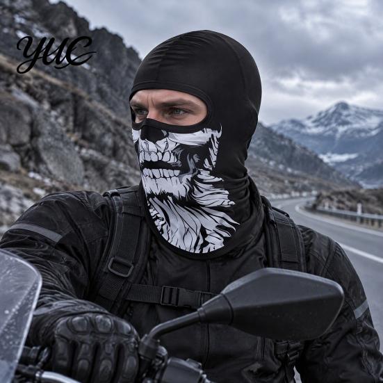 Elastic Face Shield Skull Print Mask for Motorcycle Riding, Windproof Velvet Ski Riding Balaclava, Neck Gaiter Cover Outdoor Sports Cycling Thermal